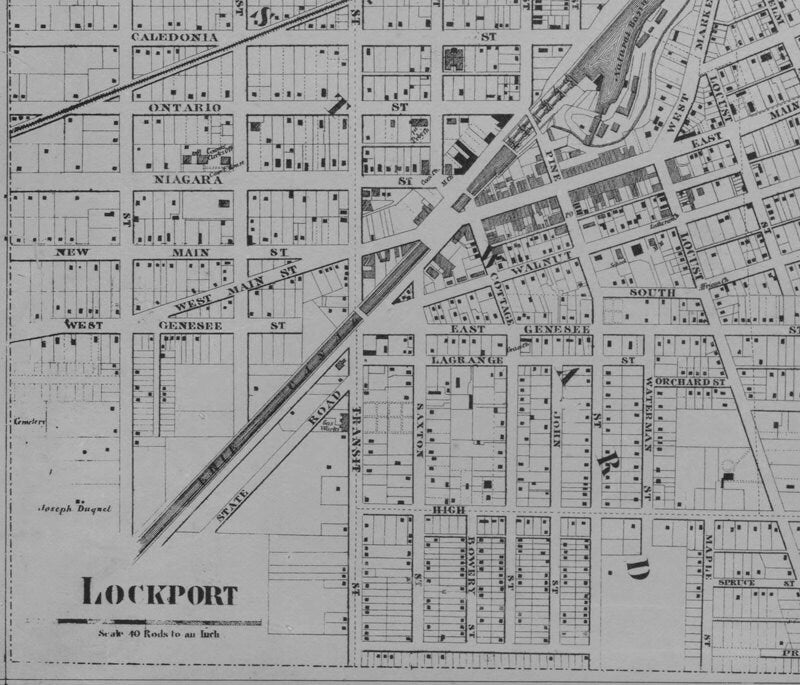 1860 Farm Line Map of Niagara & Orleans County NY Lockport