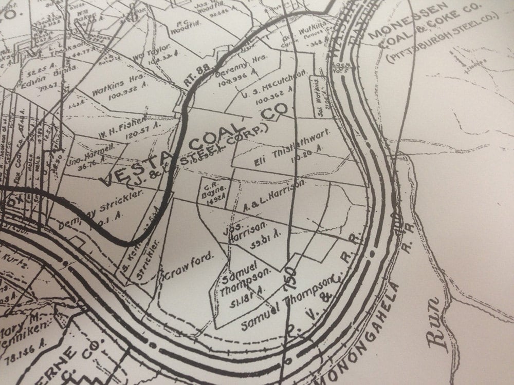 Map of Monongahela River Coal Mines Fayette Washington & Westmoreland County Pa