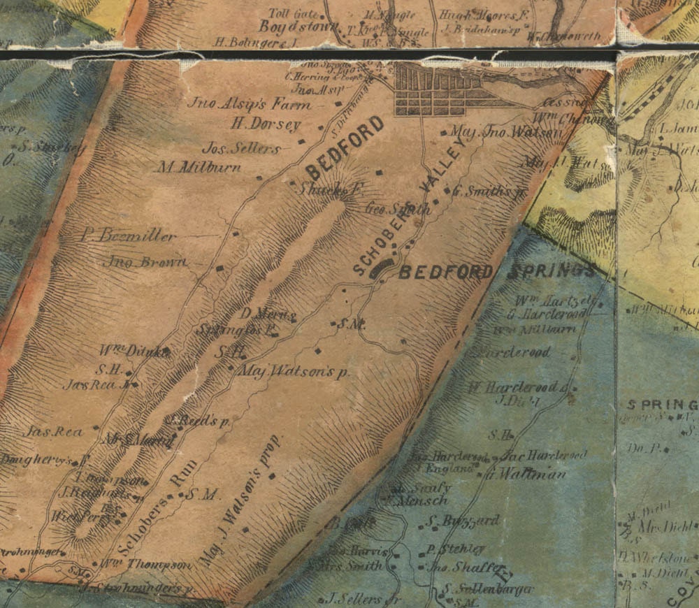 1861 Map of Bedford County PA Genealogy