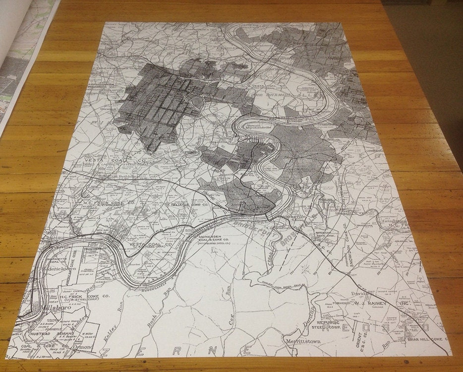 Map of Monongahela River Coal Mines Fayette Washington & Westmoreland County Pa
