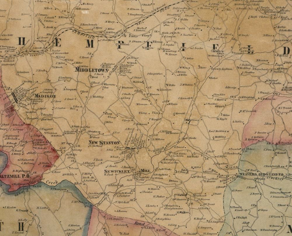 1857 Map of Westmoreland County Pa Greensburg