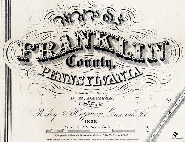 1858 Map of Franklin County Pa from actual surveys