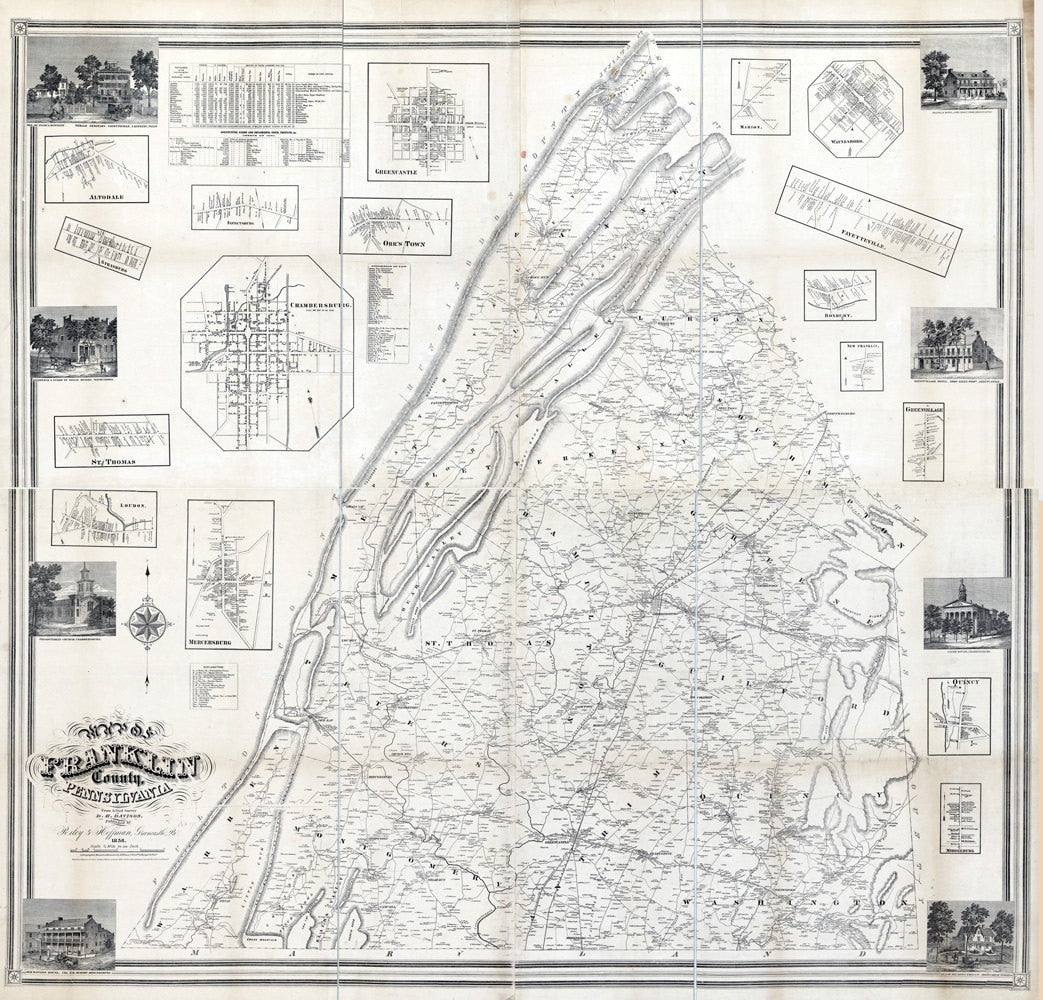 1858 Map of Franklin County Pa from actual surveys