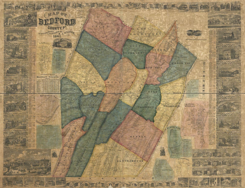 1861 Map of Bedford County PA Genealogy