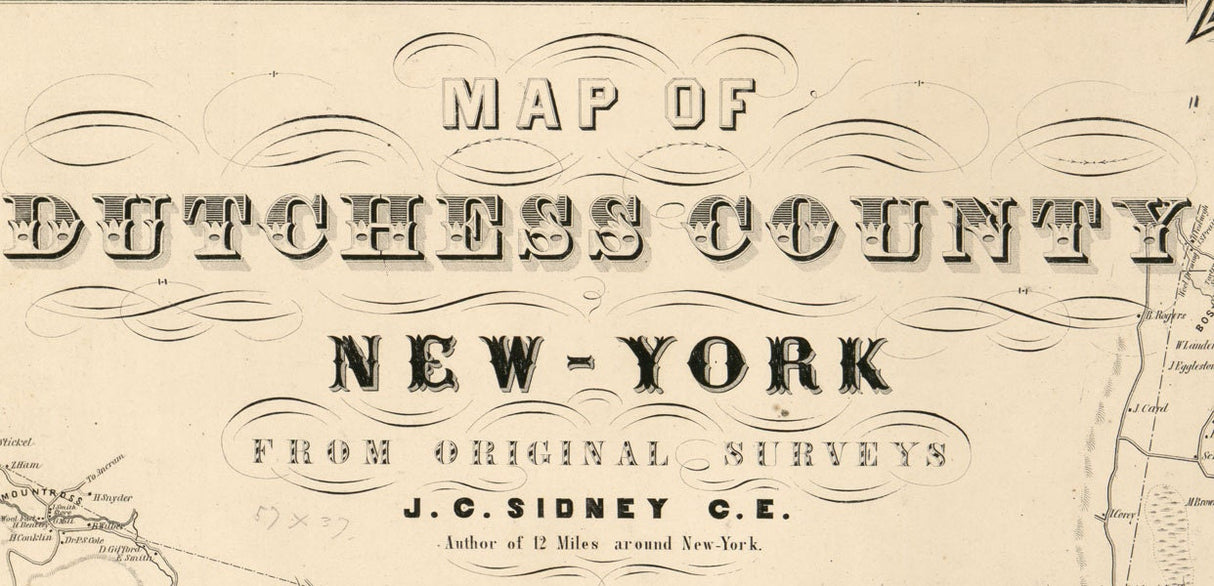 1850 Map of Dutchess County NY from actual surveys Poughkecpsie
