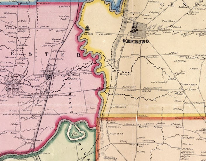 1852 Map of Livingston County New York from actual surveys Geneseo