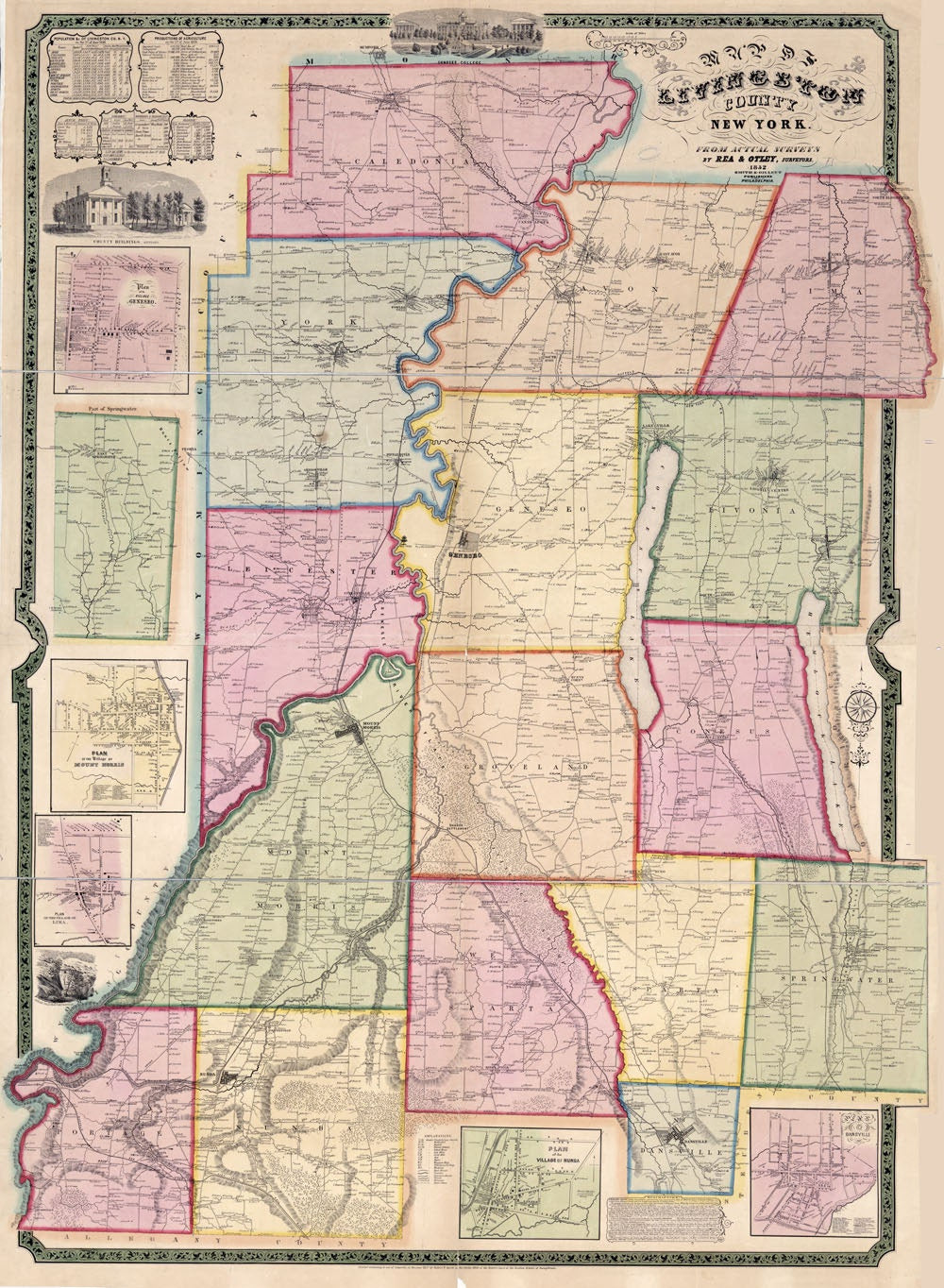 1852 Map of Livingston County New York from actual surveys Geneseo