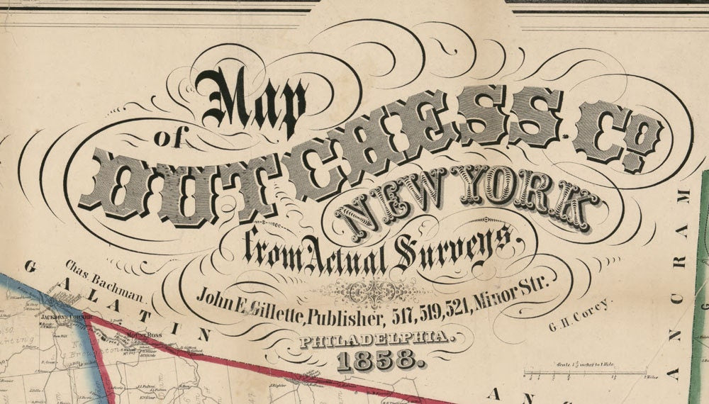 1858 Map of Dutchess County NY from actual surveys Poughkeepsie