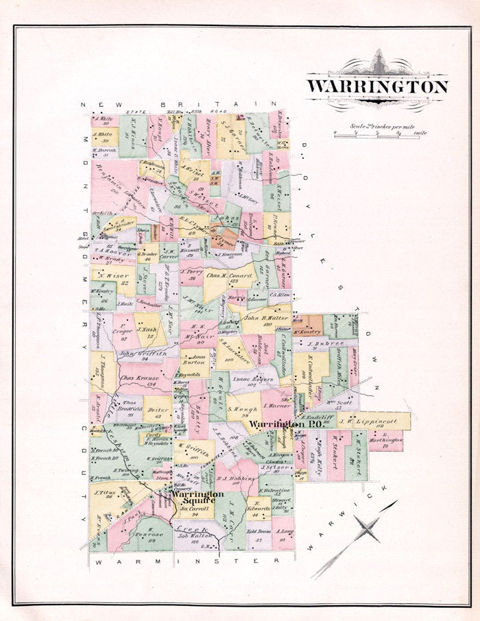 1891 Map of Warrington Township Bucks County Pennsylvania