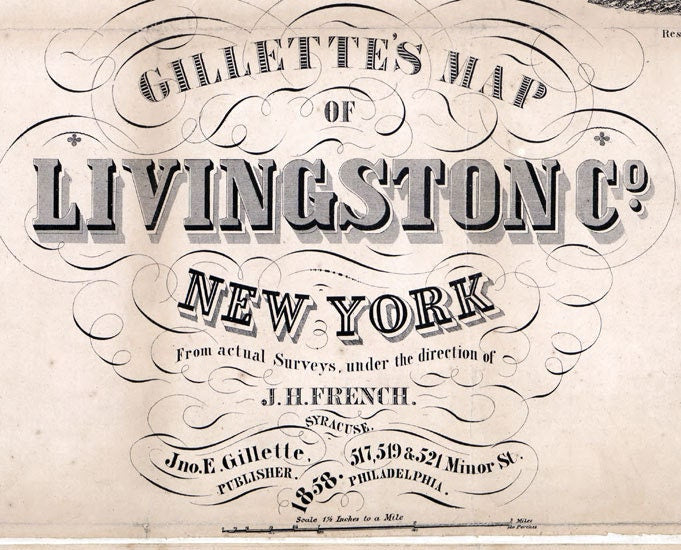 1858 Farm Line Map of Livingston County New York from actual surveys