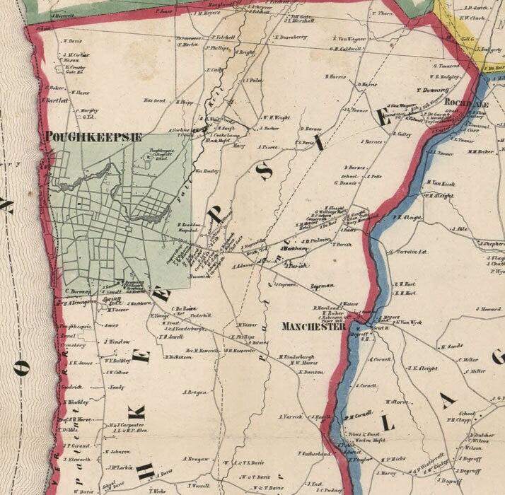 1858 Map of Dutchess County NY from actual surveys Poughkeepsie