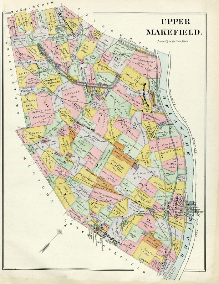 1891 Map of Upper Makefield Township Bucks County Pennsylvania