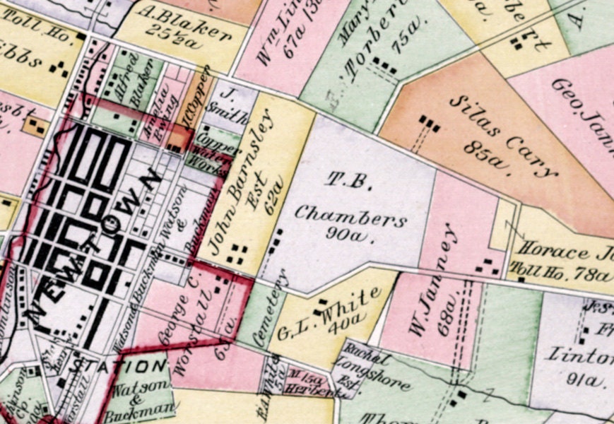 1891 Map of Newtown Township Bucks County Pennsylvania