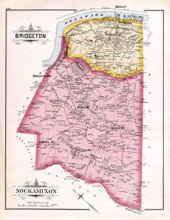 1891 Map of Bridgeton Nockamixon Township Bucks County Pennsylvania