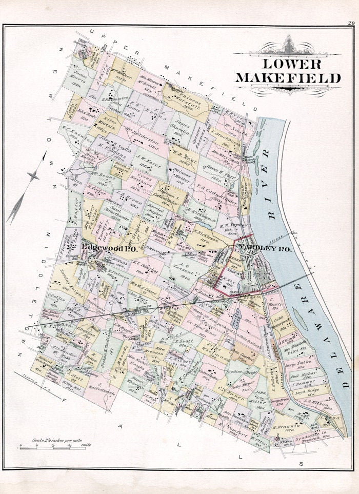 1891 Map of Lower Makefield Township Bucks County Pennsylvania