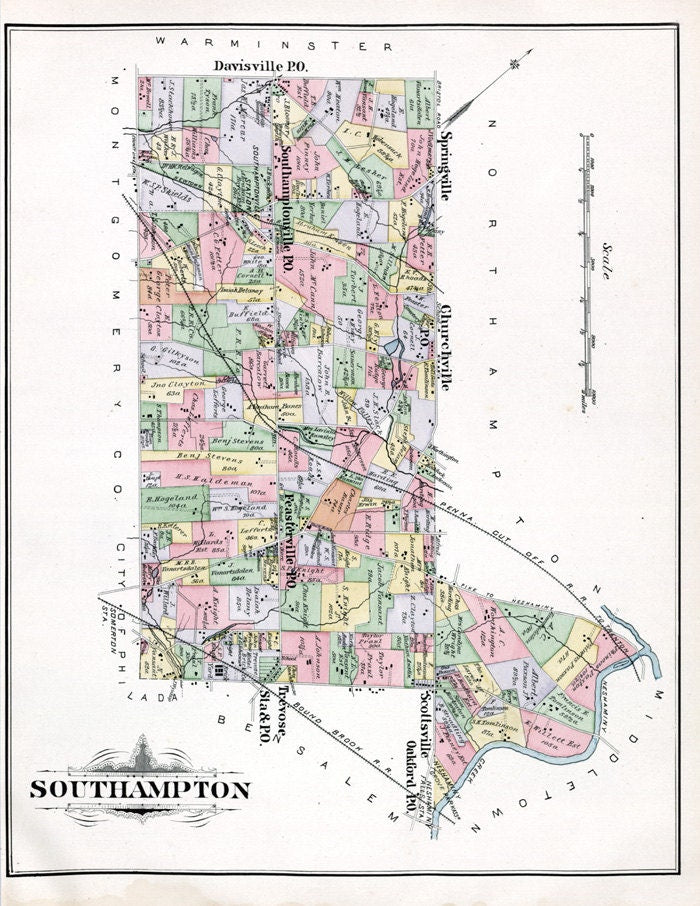 1891 Map of Southhampton Township Bucks County Pennsylvania