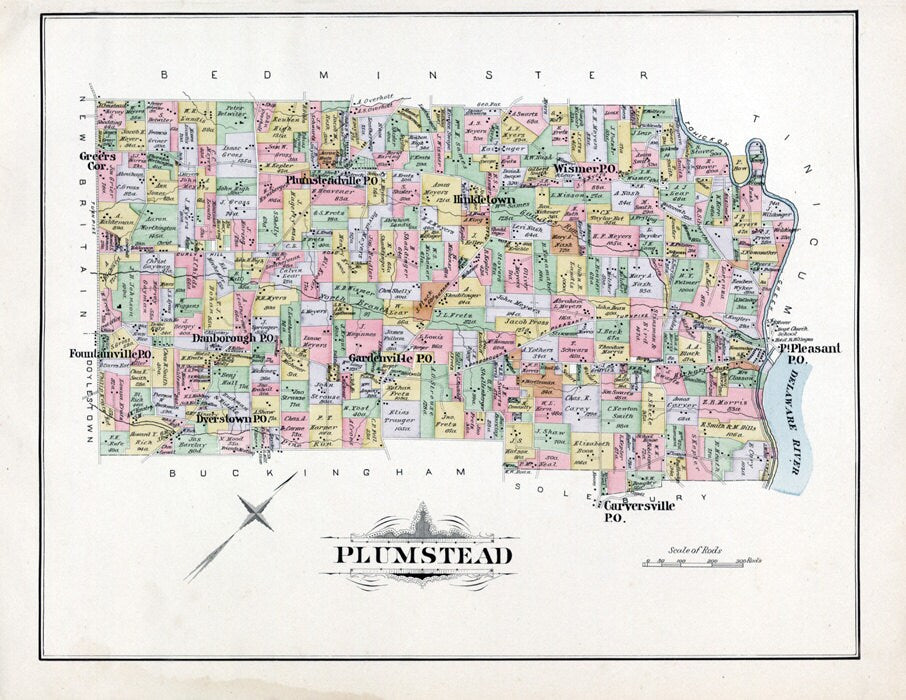 1891 Map of Plumstead Township Bucks County Pennsylvania