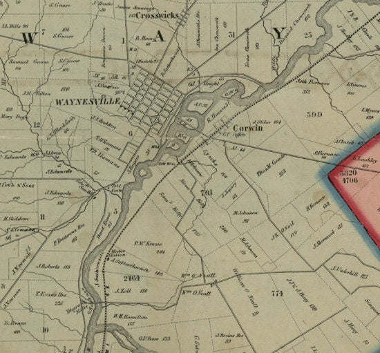 1856 Farm Line Map of Warren County Ohio Lebanon Waynesville