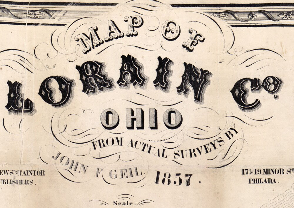 1857 Farm Line Map of Lorain County Ohio Elyria