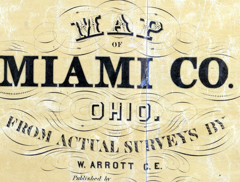 1858 Farm Line Map of Miami County Ohio Piqua Troy