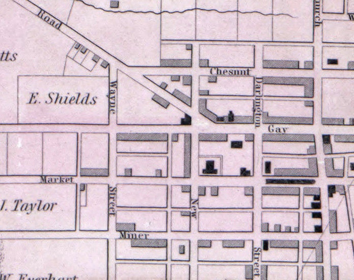 1847 Town Map of West Chester Pennsylvania