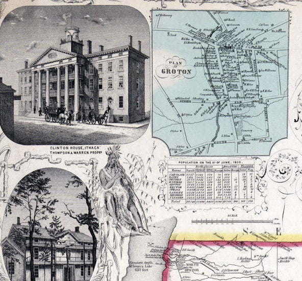 1853 Map of Tompkins County New York from actual surveys
