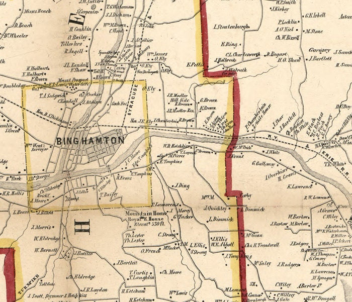 1855 Map of Broome County NY Binghamton