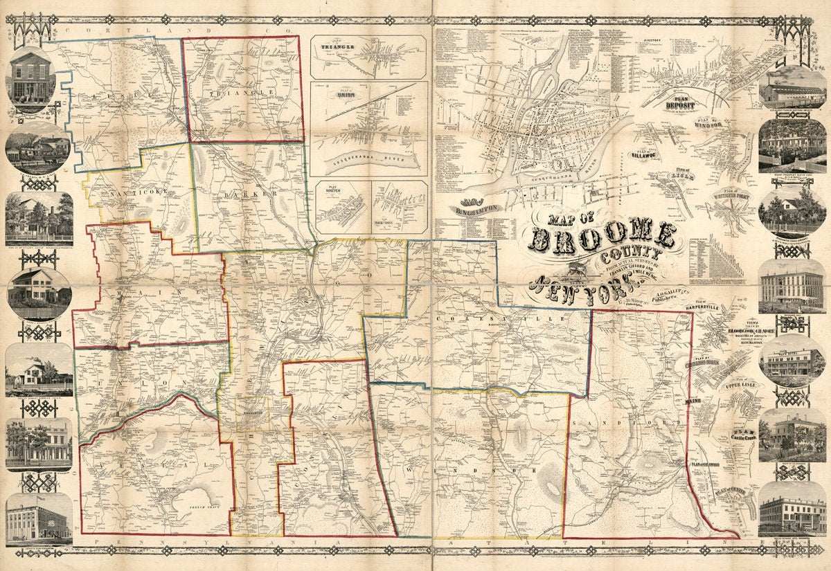 1855 Map of Broome County NY Binghamton