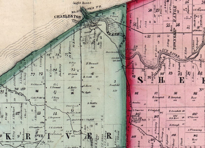 1857 Farm Line Map of Lorain County Ohio Elyria