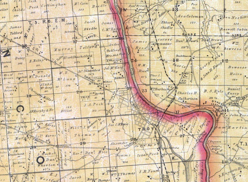 1858 Farm Line Map of Miami County Ohio Piqua Troy