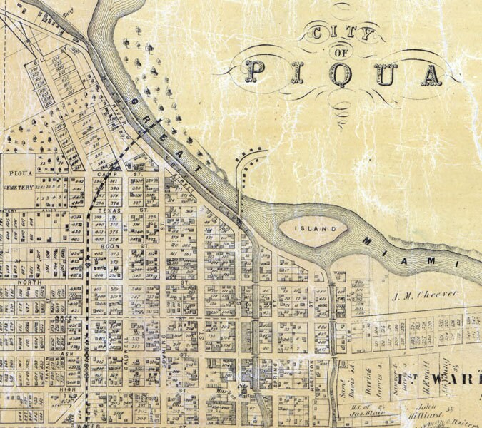 1858 Farm Line Map of Miami County Ohio Piqua Troy