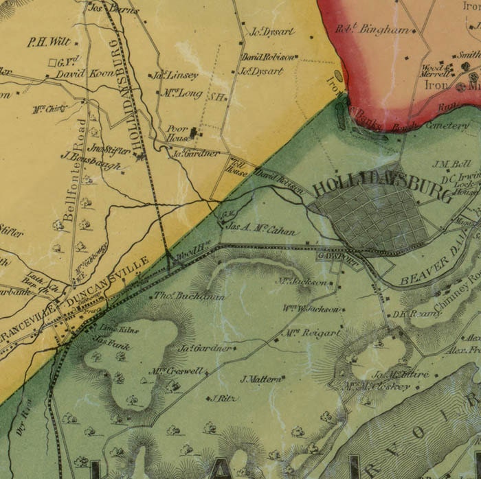 1859 Map of Blair County PA from special surveys Altoona Hollidaysburg Gaysport