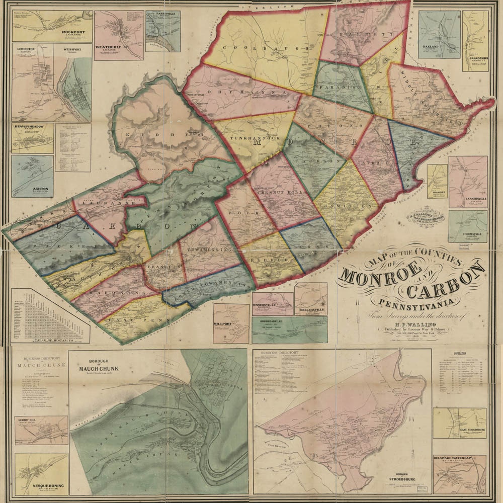 1860 Map of Monroe & Carbon County PA