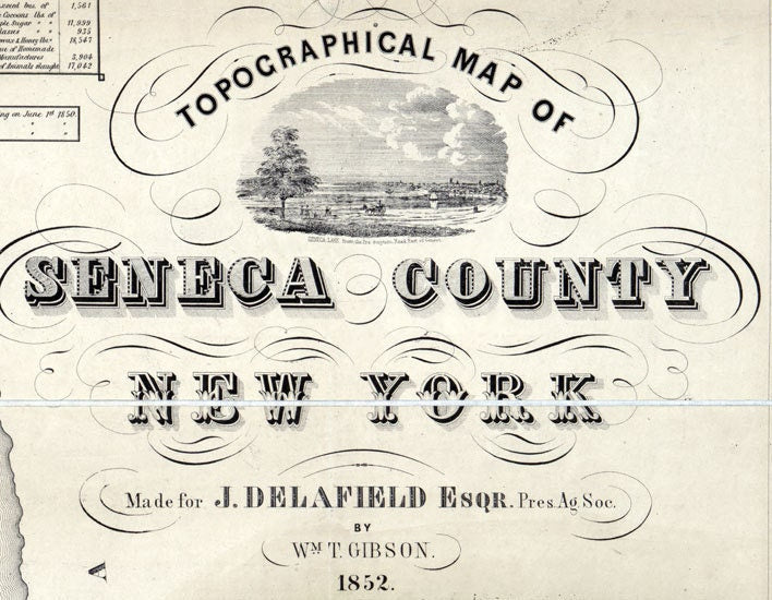 1852 Farm Line Map of Seneca County New York Waterloo Senecafalls