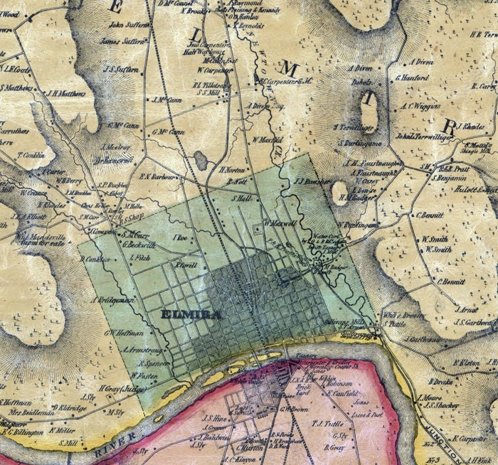 1853 Map of Chemung County NY from actual surveys Elmira