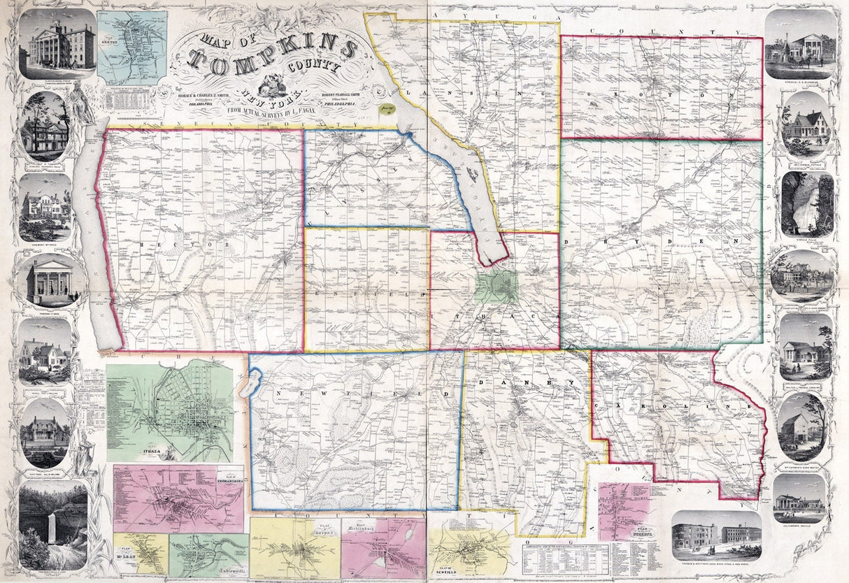 1853 Map of Tompkins County New York from actual surveys