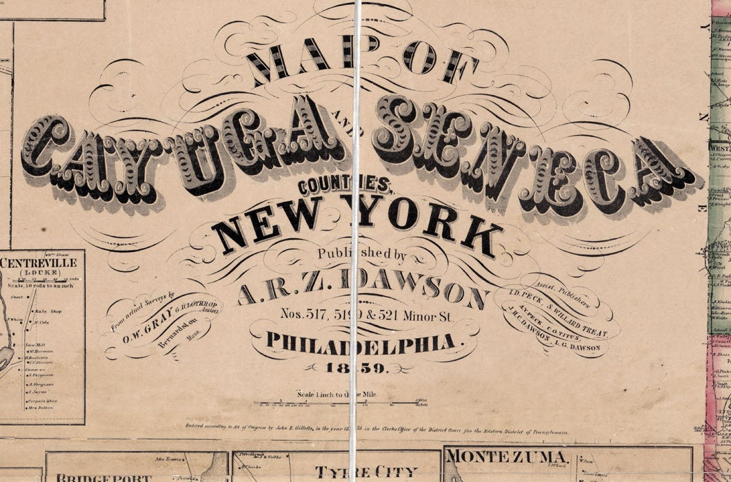 1859 Map of Cayuga & Seneca County New York