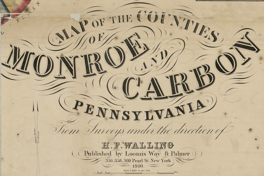 1860 Map of Monroe & Carbon County PA