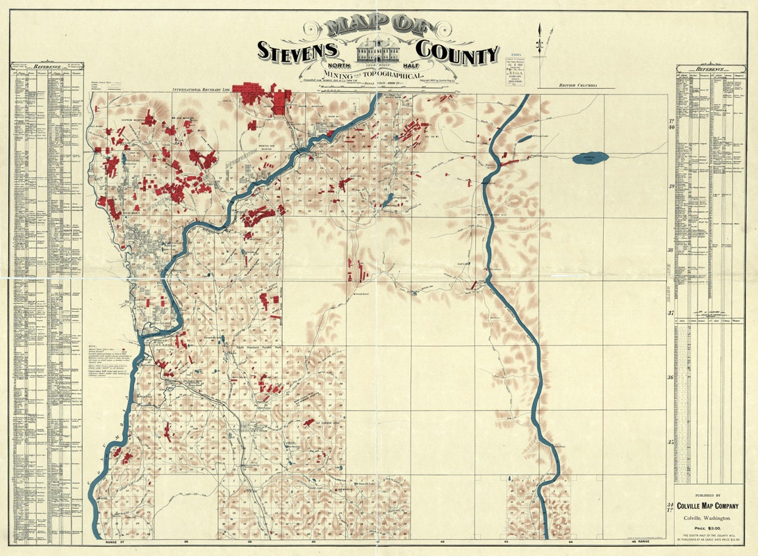 1900 Map of Stevens County Washington North Half Mining Map