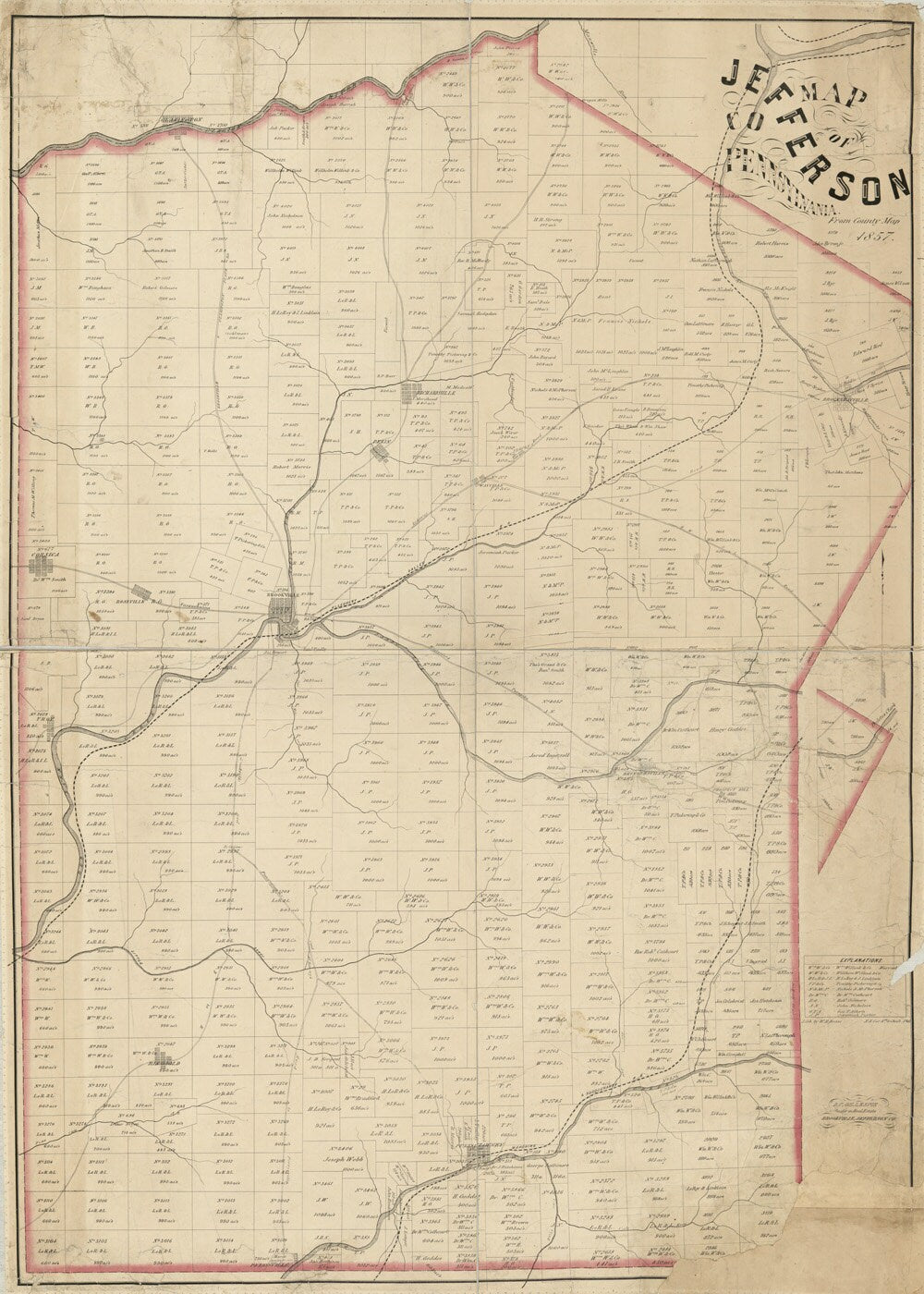 1857 Farm Line Map of Jefferson County Pa