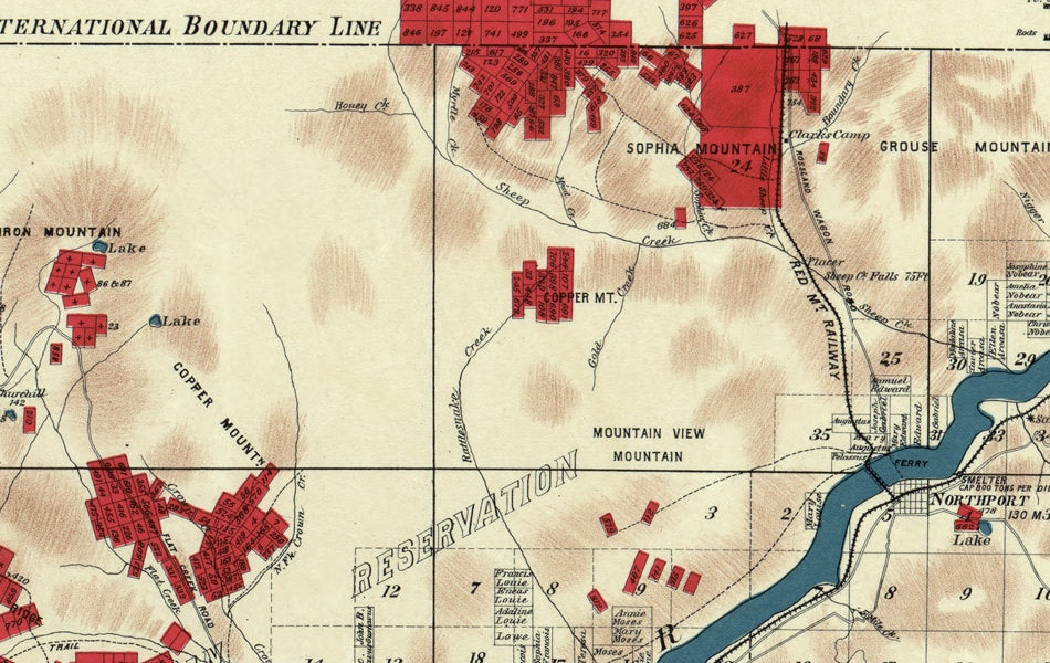 1900 Map of Stevens County Washington North Half Mining Map