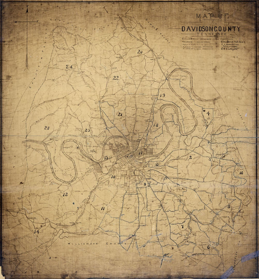 1900 Cadastral Map of Davidson County Tennessee Nashville