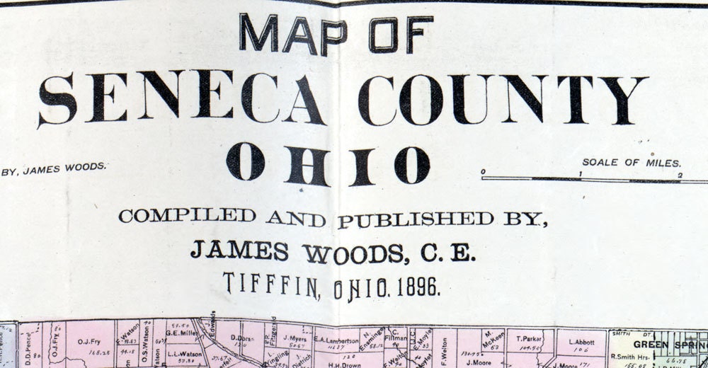 1896 Farm Line Map of Seneca County Ohio Tiffin