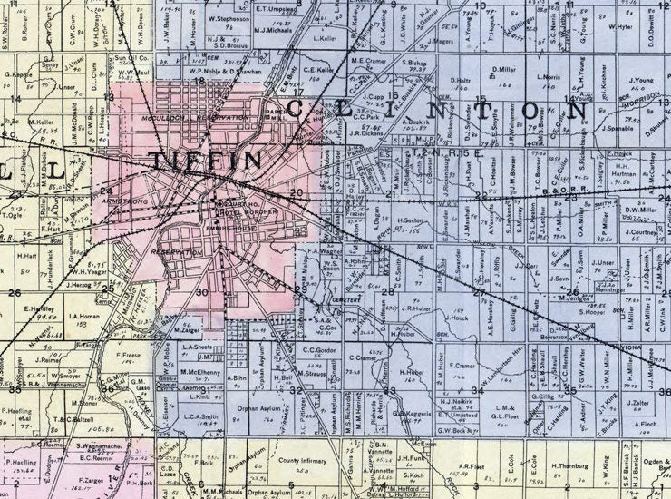 1896 Farm Line Map of Seneca County Ohio Tiffin