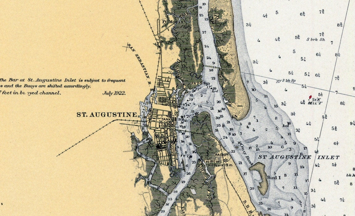 1924 Nautical Map of Saint Augustine Inlet Florida to Halifax