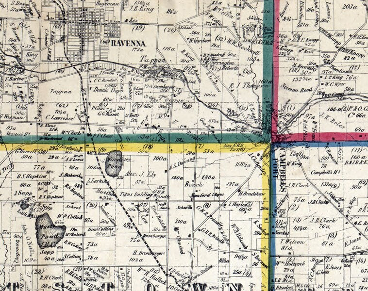 1857 Farm Line Map of Portage County Ohio Ravenna Franklin Mills