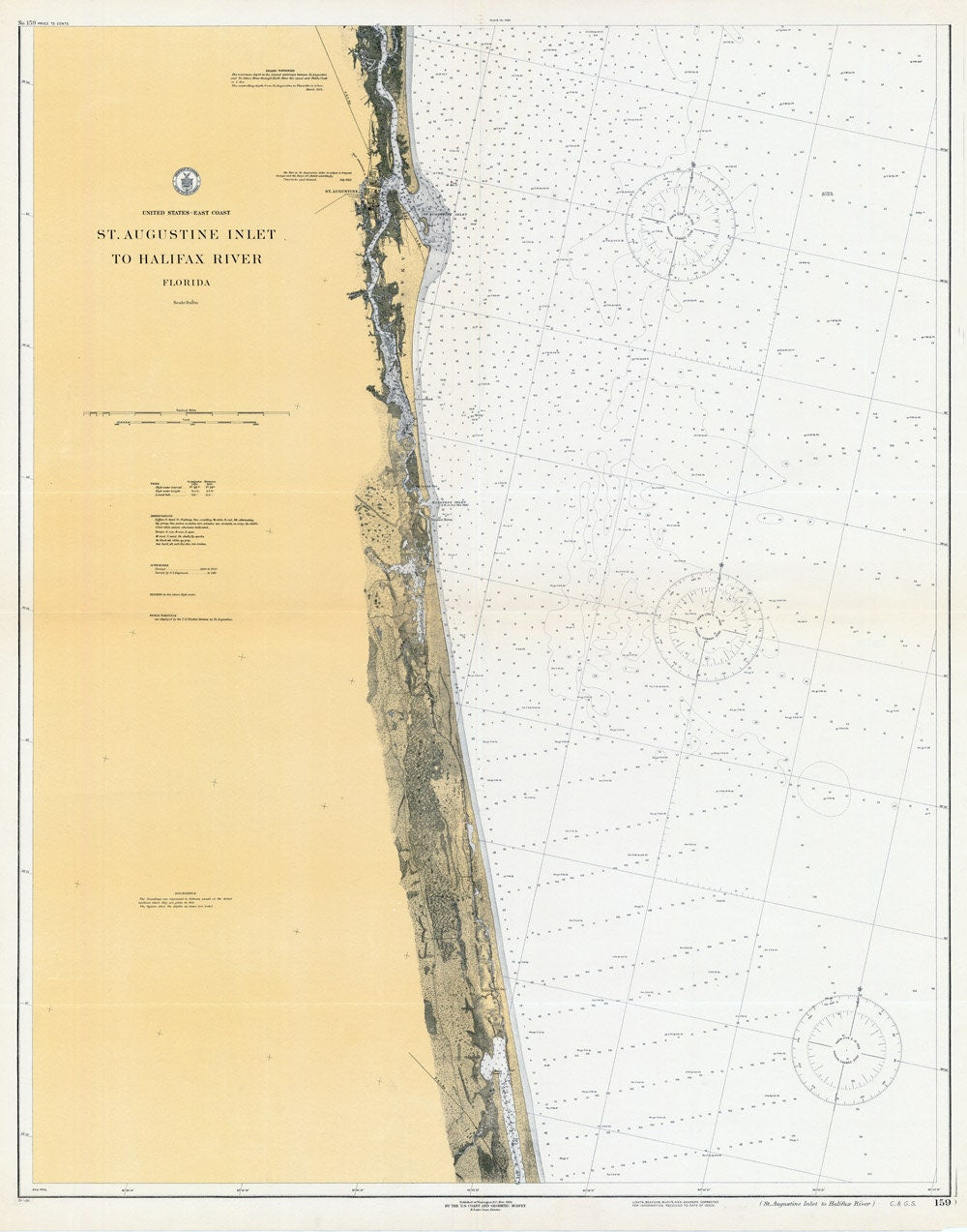 1924 Nautical Map of Saint Augustine Inlet Florida to Halifax