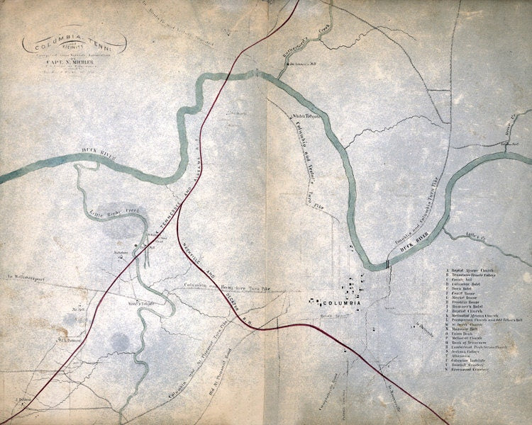 1863 Map of Columbia Tennessee and vicinity