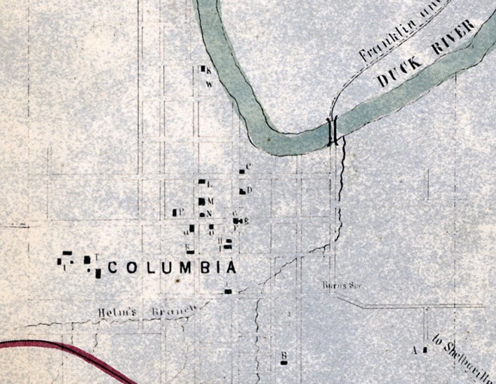 1863 Map of Columbia Tennessee and vicinity