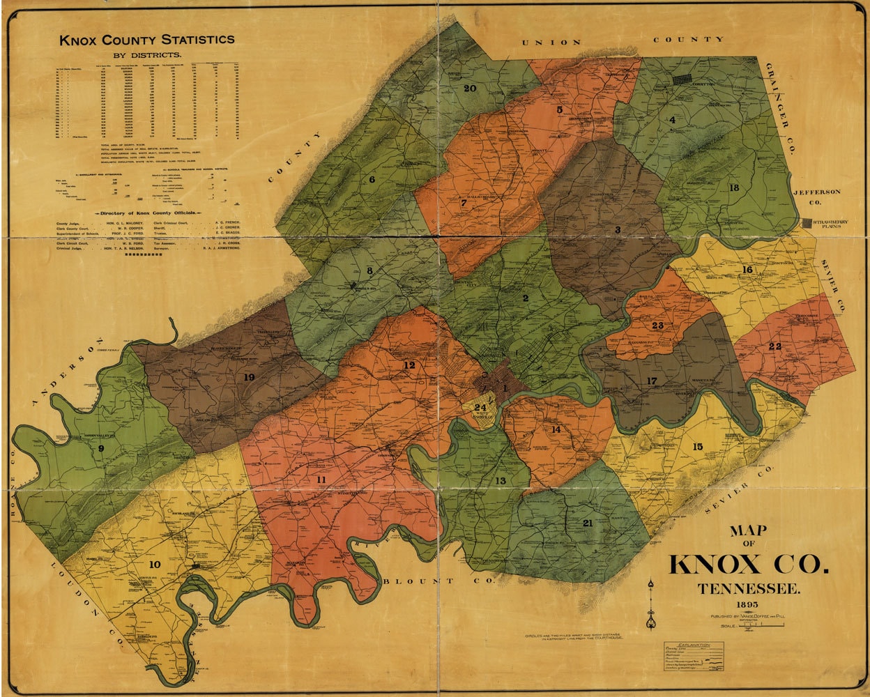 1895 Map of Knox County Tennessee Knoxville